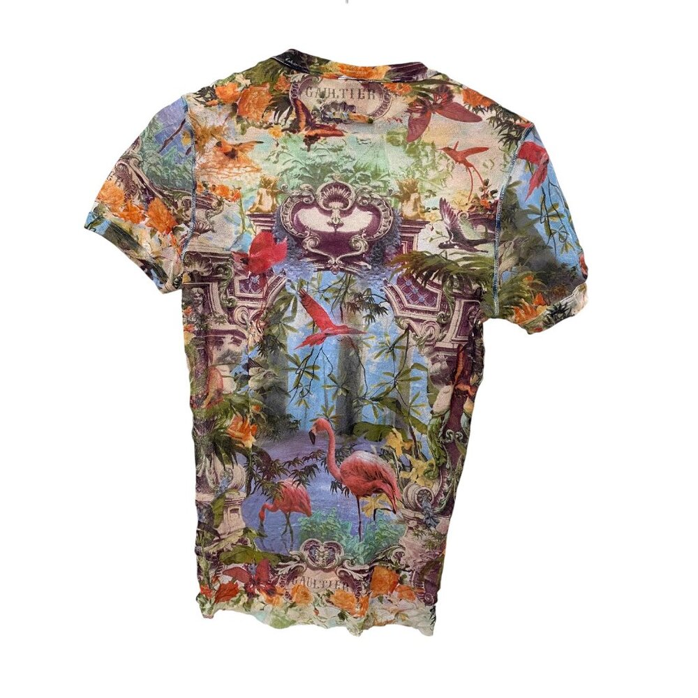 🌟RARE Jean Paul Gaultier Couture Unisex Soleil Mesh Tattoo Flamingo + Floral Top - Picture 3 of 9